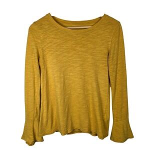 Banana Republic Malibu Tee Top Small Mustard Yellow Bell Sleeve Long Sleeve